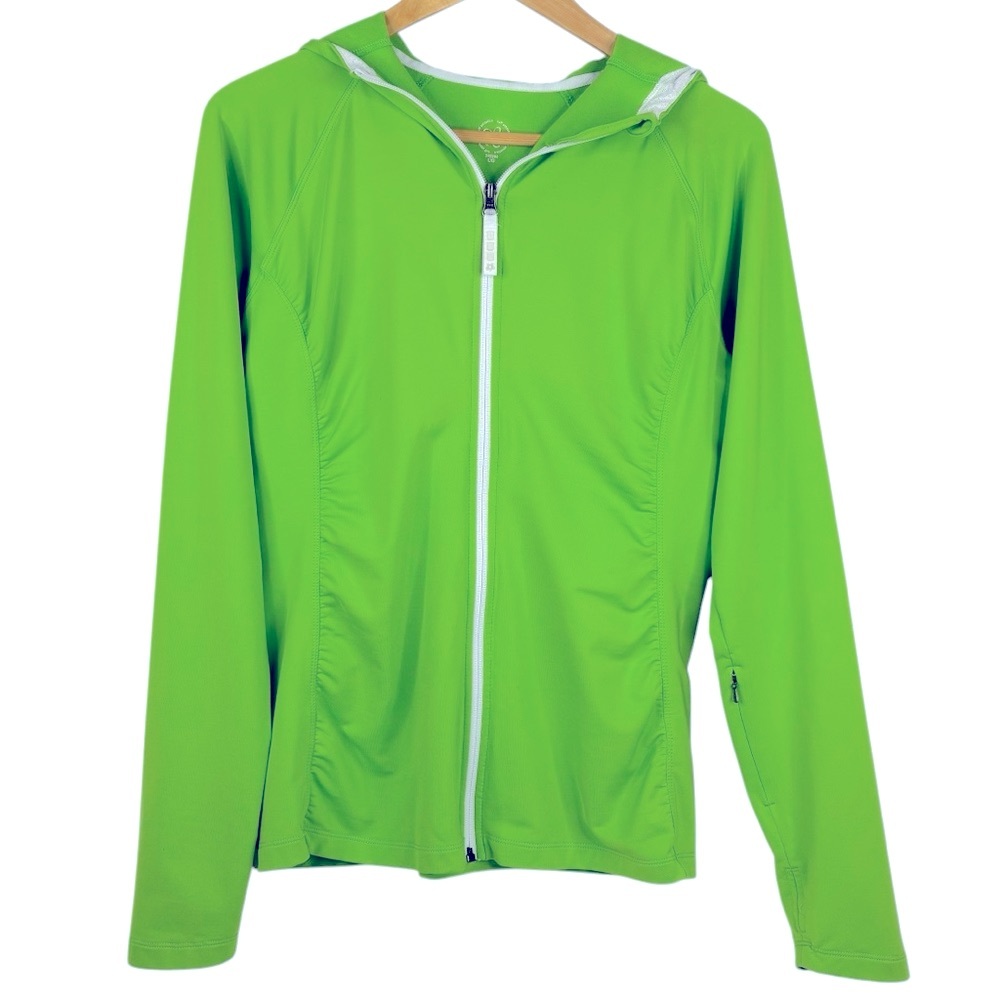 Tuff Athletics Lime Green Stretchy Full Zip Long Sleeve Hoodie with Pockets L